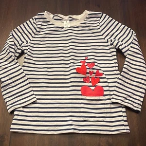 Carter's Girls Size 8 Heart Pocket Long Sleeve Navy Stripe Shirt Cotton - Picture 1 of 7