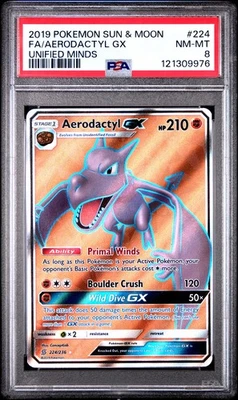 POKEMON UNIFIED MINDS AERODACTYL GX #224 PSA 8 NM #121309976 - Image 1 of 2