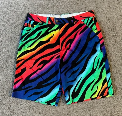 Royal & Awesome 男式彩虹老虎条纹高尔夫短裤 - 32 码(测量) — 第 1/4 张图片