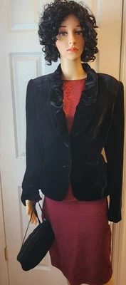 Chaqueta Blazer Para Mujer Terciopelo Negro Manga Larga Elegante Estilo Formal Ropa Foto 1 de 4