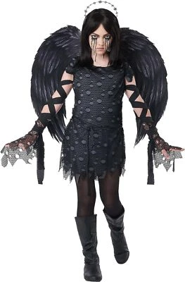 Dark Angel Fallen Gothic Black Evil Girl Fancy Dress Up Halloween Child Costume - Image 1 of 2