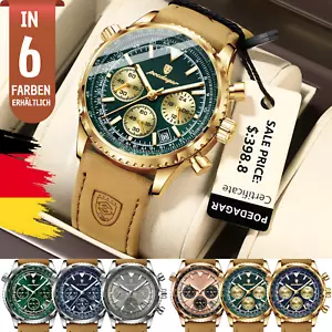 Herren Luxus Uhr Quarz Chronograph Leder Armbanduhr Wasserdicht Leuchtend Sport - Bild 1 von 18
