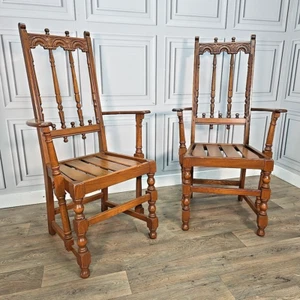 Vintage Ercol Carver Dining Arm Chairs Yorkshire Range Golden Dawn Seats Wooden - Picture 1 of 24