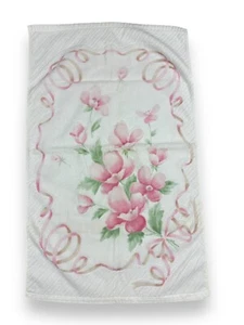 Vintage Franco Floral Hand Towel Retro Sculpted Pink Wild Roses Ribbons 15x25” - Picture 1 of 6
