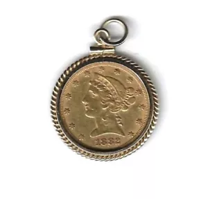1882 $5 (FIVE D) GOLD PIECE IN 14k GOLD BEZEL RING - Picture 1 of 2