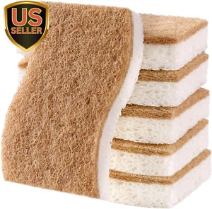 Wood Pulp Cotton and Sisal Double-Sided Cleaning Sponges, Non-Scratch, Absorb... - Picture 1 of 1