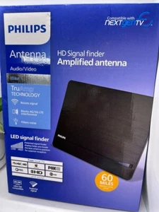 Antena de TV amplificada para interiores Philips Crystal HD con cable coaxial de 6' negra - Imagen 1 de 3