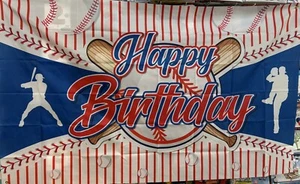 BASEBALL PARTY PACK BANNER FOIL & LATEX BALLOONS CAKE TOPPER BACKDROP 3ft X 6ft - Picture 1 of 5