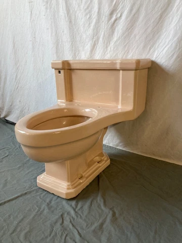 Vtg Mid Century  Deco 1 Piece Low Boy Toilet Persian Brown Tan Standard 48-23E Cover