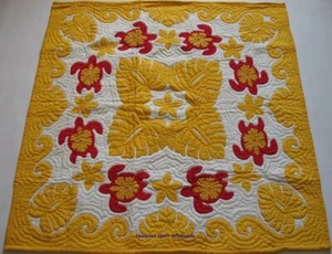 HAWAIIAN QUILT wall hanging baby blanket handmade 100% hand quilted/applique 42" - Picture 1 of 1