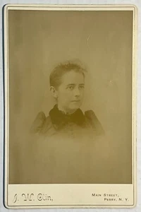 Antique Cabinet Card J.W. Olin Portrait Of Woman Victorian Era Perry N.Y. Photo - Picture 1 of 4