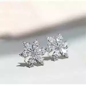 Women Flower 925 Silver Filled Drop Earring Cubic Zircon Wedding Jewelry Gift - Picture 1 of 7