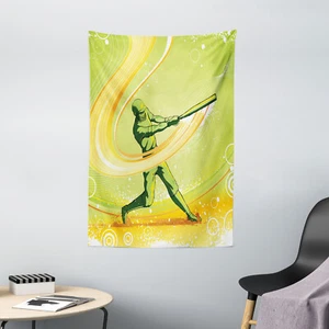 Cartoon Tapestry Baseball Player Hits Print Wall Hanging Decor - Picture 1 of 3