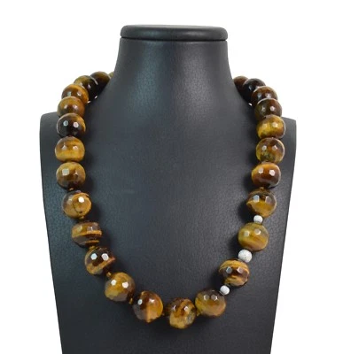 Collana in Occhio di Tigre,Intercalari e chiusura in Argento 925. Made in Italy - Immagine 1 di 3