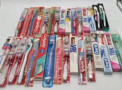 Lot Vintage Toothbrushes Multiple Brands Oral B Colgate GUM TeK Crest Reach NOS - Image 1 of 4