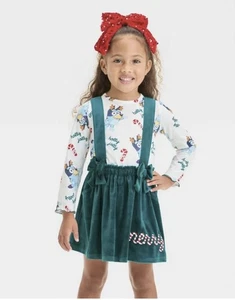 NWT Girls Green Velvet Bluey CHRISTMAS Dress 2 Piece Jumper Dress Sz 18 Months - Picture 1 of 11