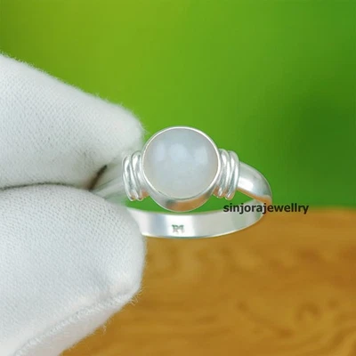 Anillo de regalo hecho a mano de plata de ley 925 con piedras preciosas de selenita talla 5 a 13 de EE. UU. Foto 1 de 4