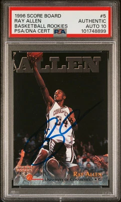 1996 Score Board Basketball Rookies #5 Ray Allen PSA A Auto 10 - Image 1 of 2