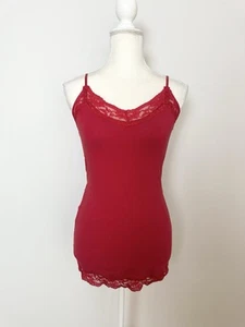 A&B Active Basic Womens Tank Top Camisole Size M Red V Neck Lace Trim Adjustable - Picture 1 of 12