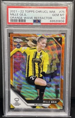 2021-22 Topps Chrome UCL Women Orange Wave MILLE GEJL  RC #/25 PSA 10 - Image 1 of 2