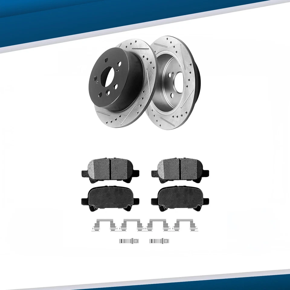 Ceramic Brake Pads Rear Drilled Rotors for 2000 2001 2002 - 2004 Toyota Avalon - Image 1 of 4