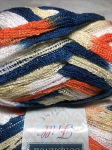 Sundance Frill Yarn MARITIME - Orange,navy Blue,white 4 Skeins - Picture 1 of 5