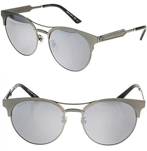 GUCCI 0075 GG0075S Ruthenium Silver Metal Filigree Mirrored Sunglasses Women 005 - Picture 1 of 12