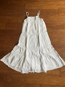 LN Girls Gap Kids White Beach Family Photo Dress 8 M Cotton Pleated Lace - Picture 1 of 3