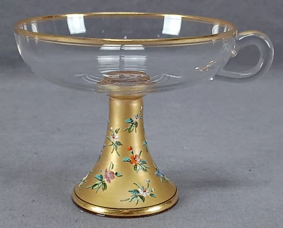 Bohemian Moser Type Raised Enamel Floral & Gold Handled Champagne / Sherbet A - image 1 of 4