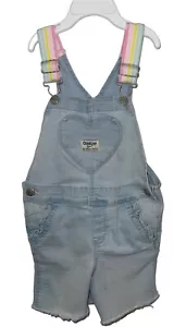 OSHKOSH Toddler Girl Size 4T Rainbow Stripe Shortalls Heart Pocket Raw Hem - Picture 1 of 14