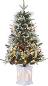 3Ft Pre-Lit Snowflake Fir Artificial Christmas Tree w/ LEDs Snowman Base Timer - Picture 1 of 9