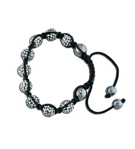 Bracciale Shamballa Grigio Cristallo Swarovsky ed Pietre Ematite Nero Cordone Macramè - Foto 1 di 1
