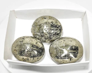 3 Pcs Golden Polished PYRITE PALMSTONE Bulk Set Deal "Video" Peru P914 - Picture 1 of 4