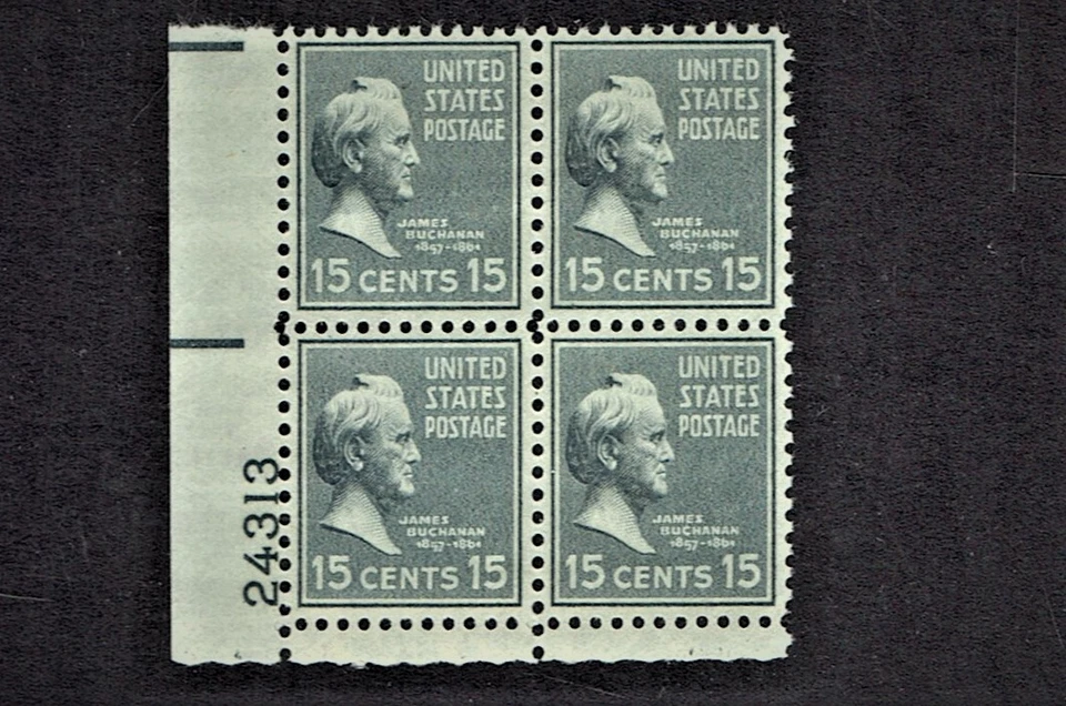 1938 U.S. PRESIDENTIAL SERIES 15c Bl Gray Buchanan Plt#BLK of 4 Sc#820 M/NH/OG^ - Image 1 of 1