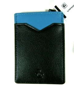 Penguin Genuine Premium Leather Credit Card Case Wallet Black Blue NWT $39.5 - Picture 1 of 4