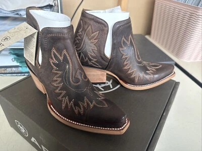 PICK SIZE - Ariat Ladies Dixon Weathered Brown Western Ankle Boots - 10027282 - Image 1 of 4