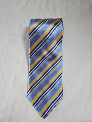 LANDS' END Neck Tie Silk Blue Gold Striped 58 x 3.75 - Image 1 of 4