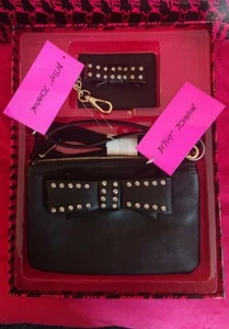 Betsey Johnson🎀BMX2PC🎀Black Bow Handbag Wristlet + Keyfob Card Holder Gift Set - Picture 1 of 10