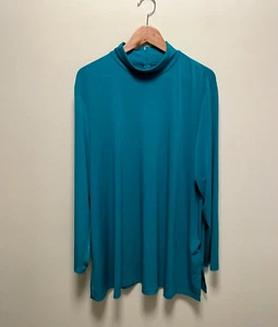 Susan Graver Womens Tunic Top Size 2X Teal Liquid Knit Stretch Mock Neck Modern - Picture 1 of 8