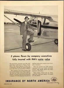 Seguro de aviones INA de América del Norte volados por ejecutivos anuncio impreso vintage 1958 - Imagen 1 de 6