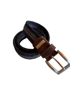 Columbia Mens Braided Stretch Belt With Leather Trim 30-32 Navy & Brown - Picture 1 of 4