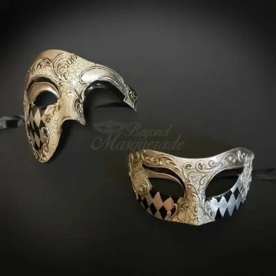 Couple's Masquerade Masks | Venetian Silver Masquerade Masks - Image 1 of 4