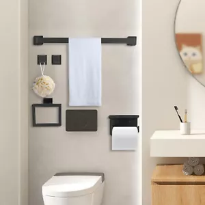Bathroom Towel Bar Set, Towel Bar Set, Wall Mounted Towel Bar Set Black - Picture 1 of 17