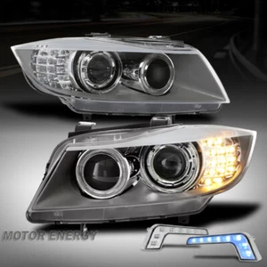 For 06-08 BMW E90 3 Series 4Dr Projector Black Headlights w/Blue LED DRL Signal - Bild 1 von 9