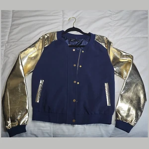 Neu mit Etikett Faubourg Du Temple Varsity gefüttert Small marineblau mit goldfarbenen metallischen Ärmeln UVP 88 $ - Bild 1 von 3