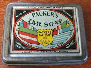 Vintage 1939 Packer's Healing Tar Soap Tin Mystic Connecticut USA - Picture 1 of 5