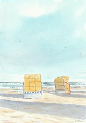 Sea, Nature, Sand, Beach Baskets (about 21 X 29.7 Cm) Original Watercolor U. Chef • 4.77£