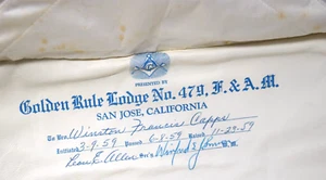 1959 Signed Masonic Apron Golden Rule Lodge No 479 F & AM B Pasquale CO - Picture 1 of 5