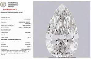 1.40 CT Pear Lab Grown Diamond for Engagement Ring IGI Certified G VVS2 - Picture 1 of 10