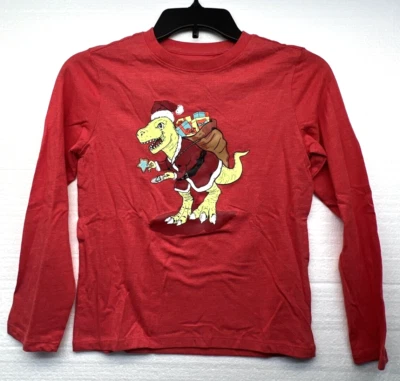 Cat & Jack Toddler Boys Size  XL Christmas Dinosaur Long Sleeve Shirt Red - Image 1 of 3